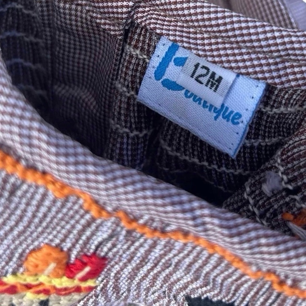 Beach Baby Boutique Smocked Thanksgiving Brown Gingham Dress Size 12 Months - Picture 3 of 4